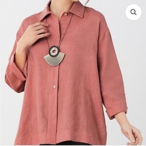 Go Lightly Alexandra Shirt 100% Linen Lagenlook Button 3/4 Sleeve OS